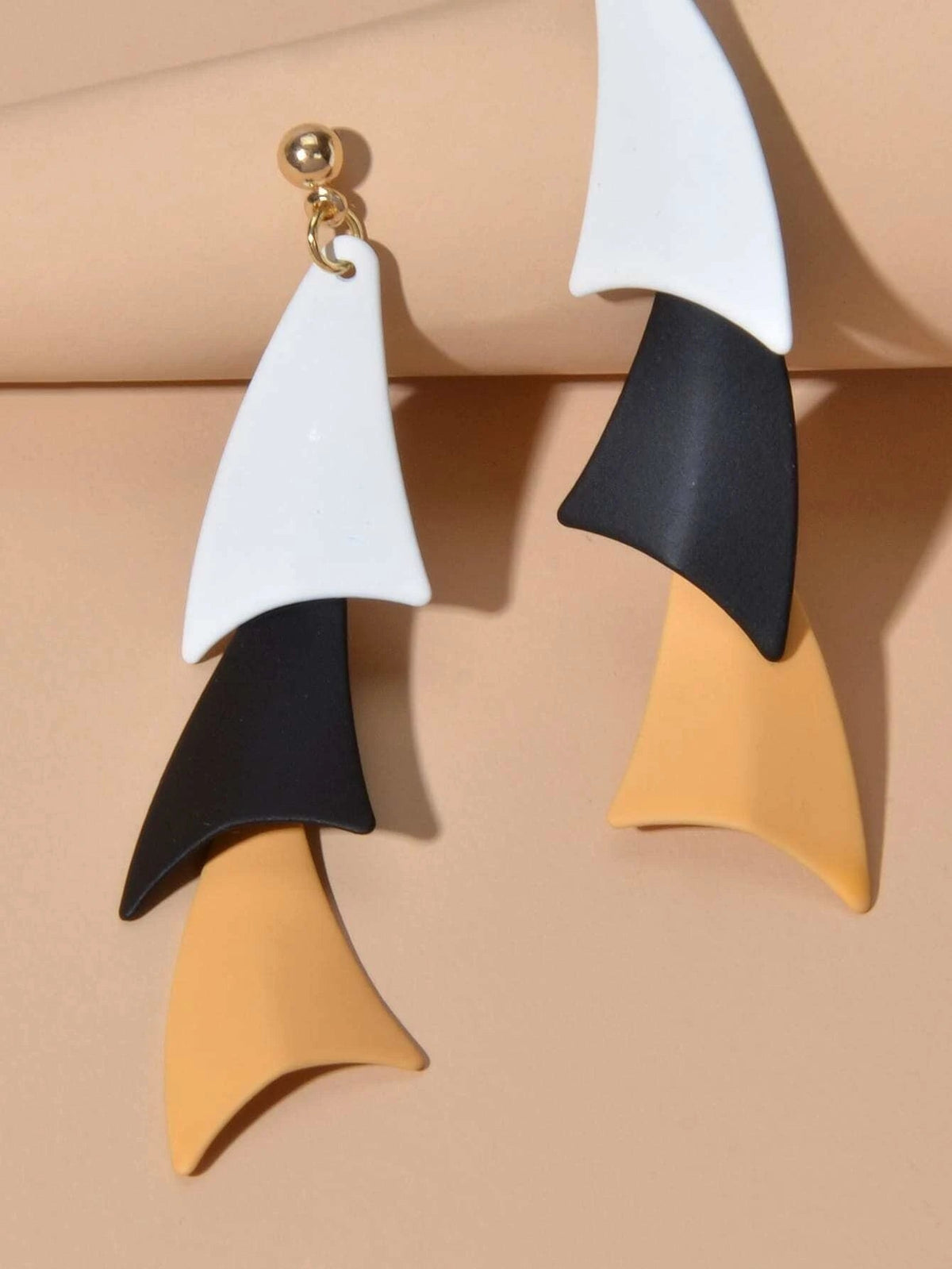 Tiered Black White Orange Geometric Drop Earrings Women Girls Stud Accessories-3