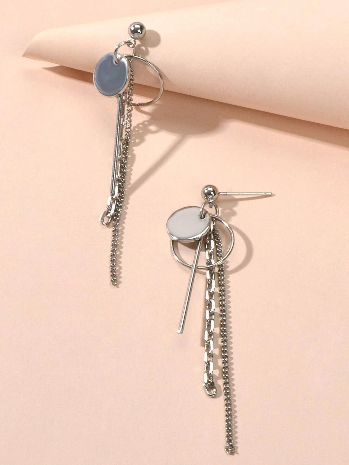Punk Style Silver Chain Disc Bar Circle Drop Dangle Earrings Fashion Accessories-3