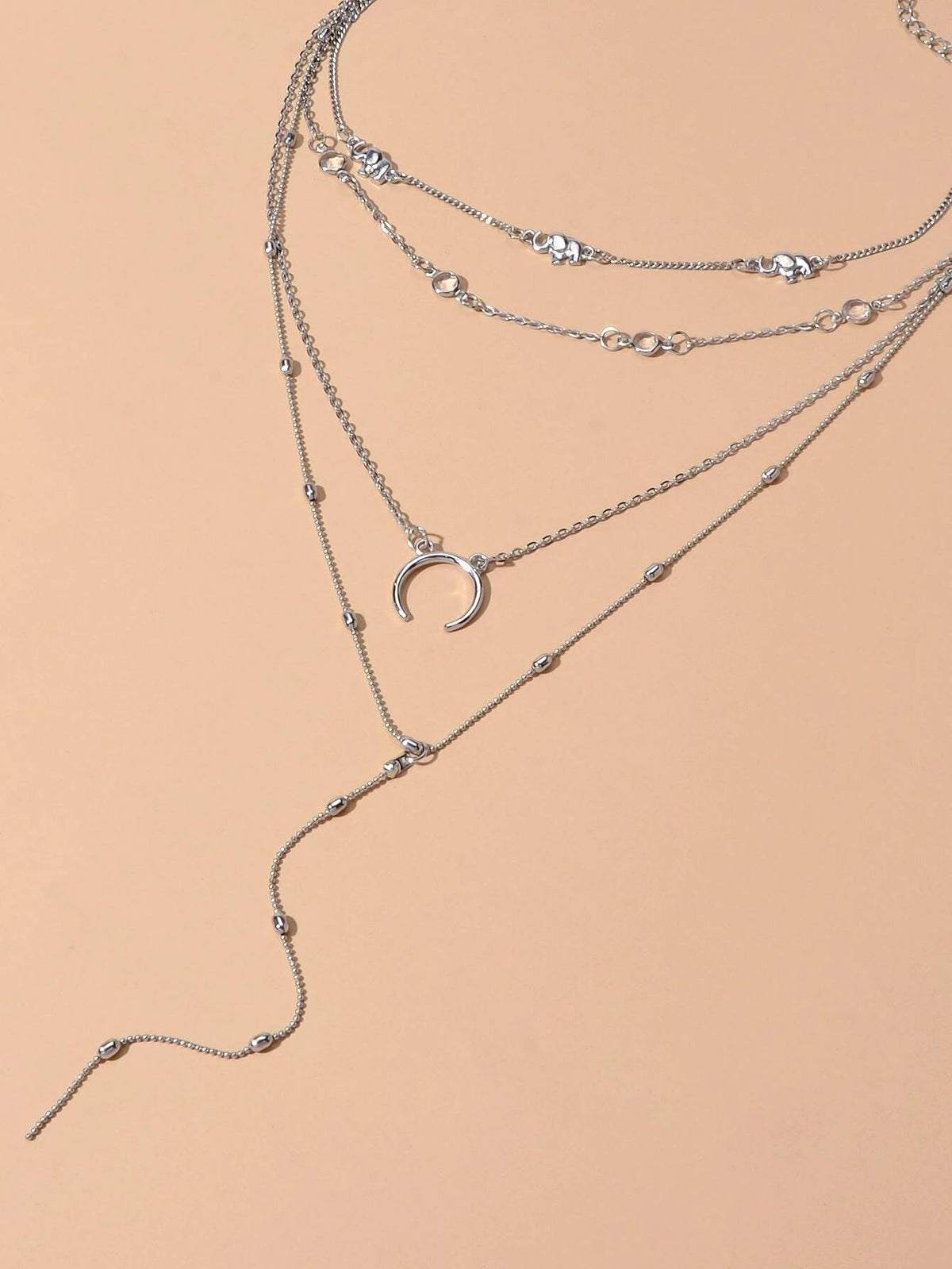 Tribal Ethnic Multi-layer Silver Chain Horns Pendant Necklace Boho Chic Jewelry-3