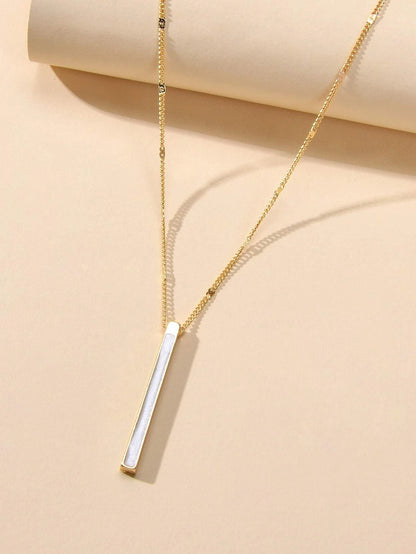 Fashion Jewellery Gold Chain White Enamel Bar Pendant Necklace Women Accessories-3