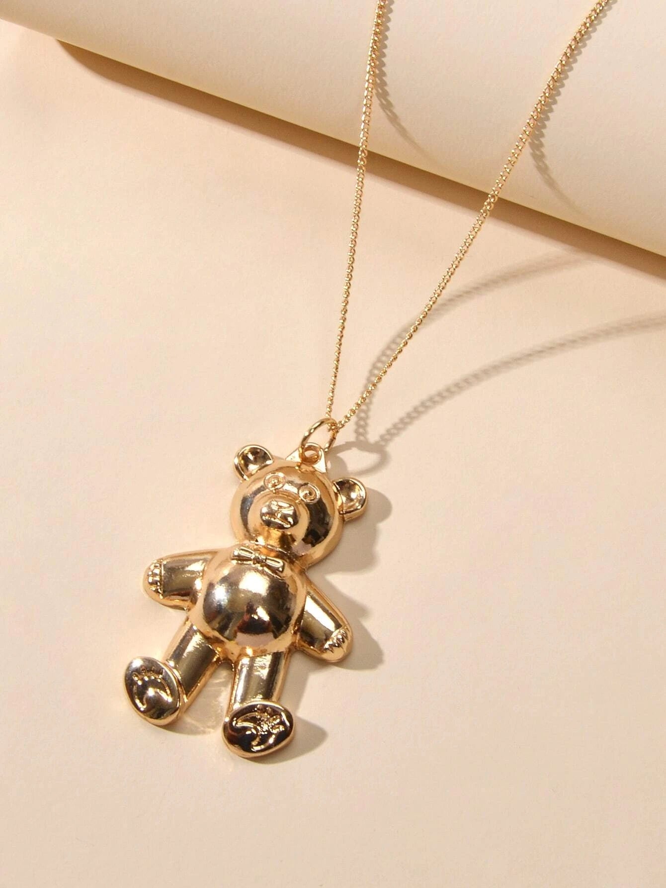 Fashion Jewelry Gold Silver Long Chain Lovely Bear Pendant Necklace Accessories-3
