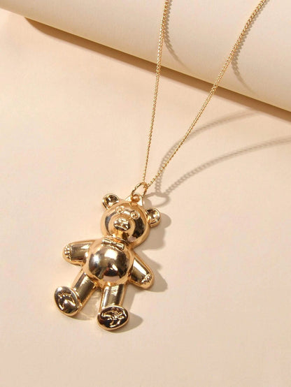 Fashion Jewelry Gold Silver Long Chain Lovely Bear Pendant Necklace Accessories-3