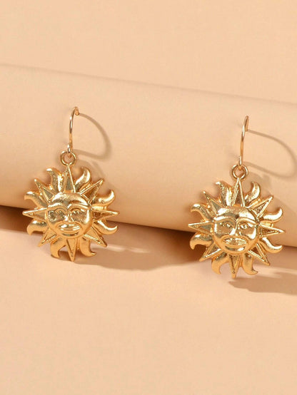Gold Sun Drop Earrings Wholesale Price Women Teens Accessories Textured Jewelry-1