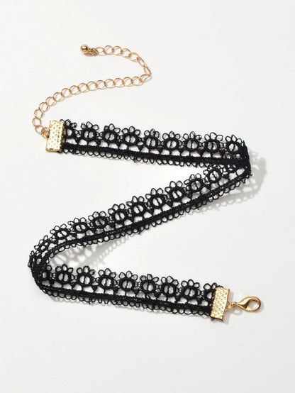 Retro Black Lace Flower Geometric Gothic 90s Tattoo Choker Punk Rock Necklace-3