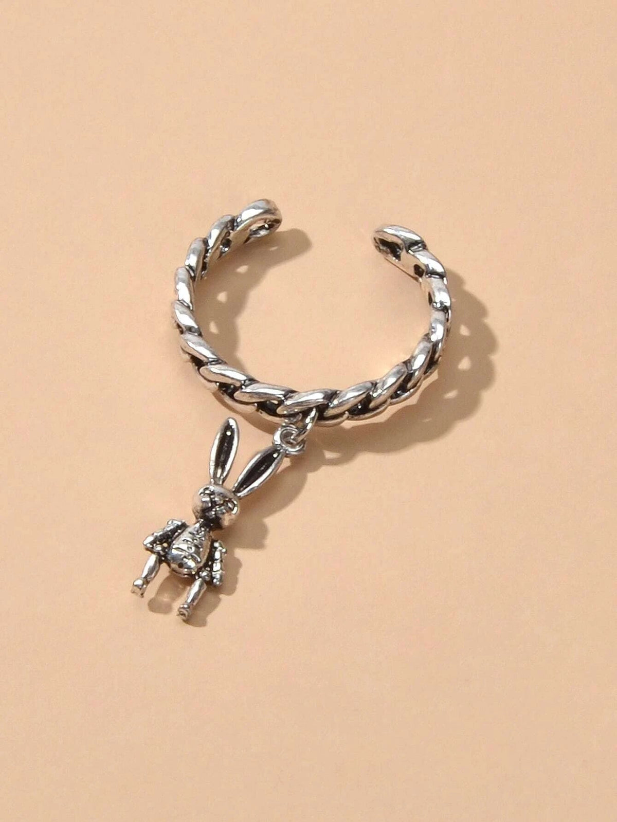 Punk Jewellery Antique Silver Rabbit Charm Finger Cuff Ring Women Accessories-3
