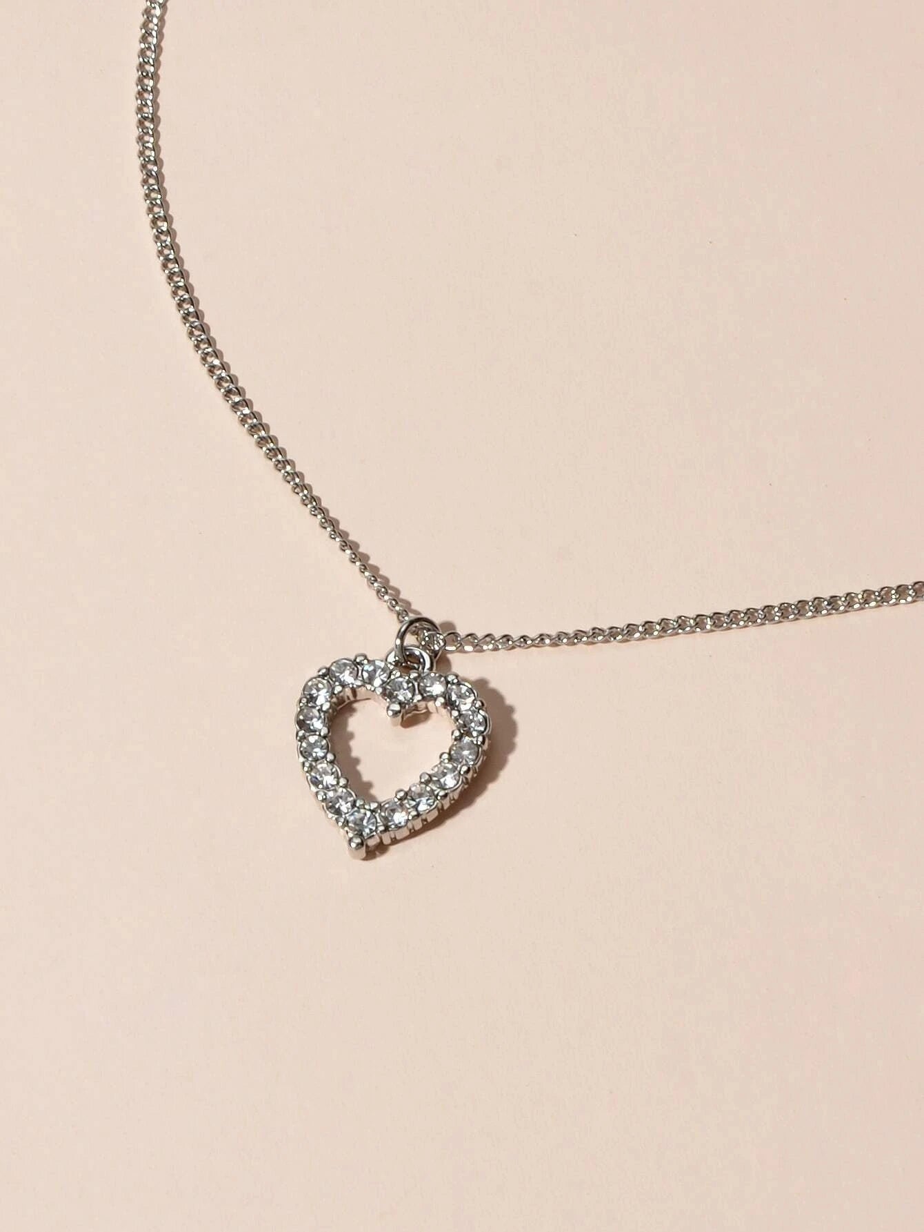 Fashion Jewellery Silver Rhinestone Love Heart Pendant Necklace Accessories Gift-4