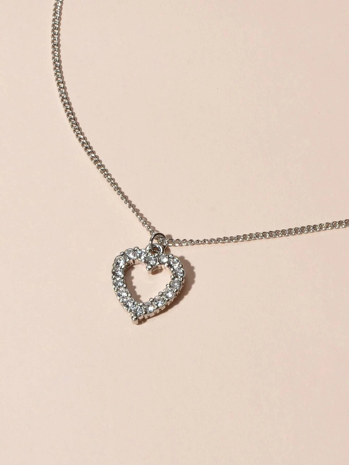 Fashion Jewellery Silver Rhinestone Love Heart Pendant Necklace Accessories Gift-4