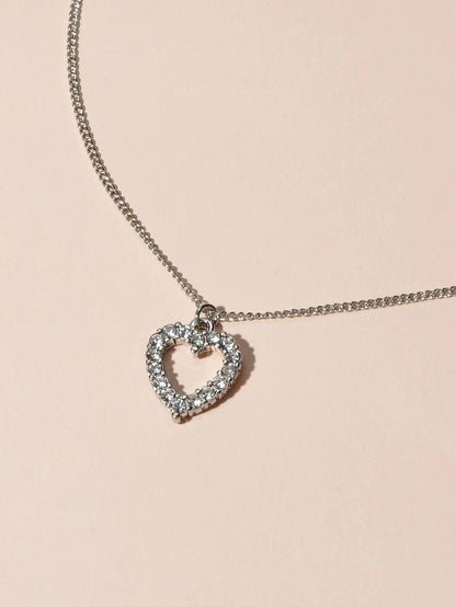 Fashion Jewellery Silver Rhinestone Love Heart Pendant Necklace Accessories Gift-4