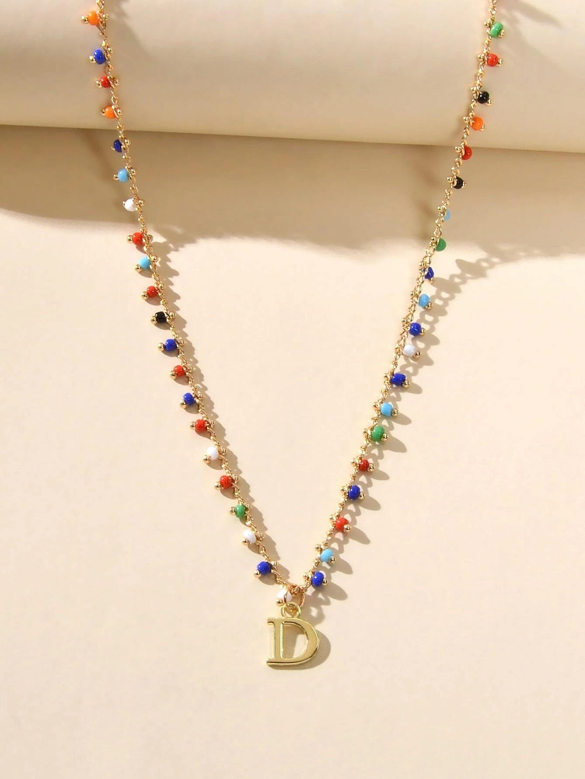 Bohemian Colorful Seed Beads Charm Chain Letter D Pendant Necklace Accessories-3