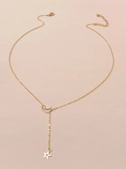 Jewellery set Star Charm Y-lariat Necklace and 5 pcs Midi Knuckle Stack Rings-3