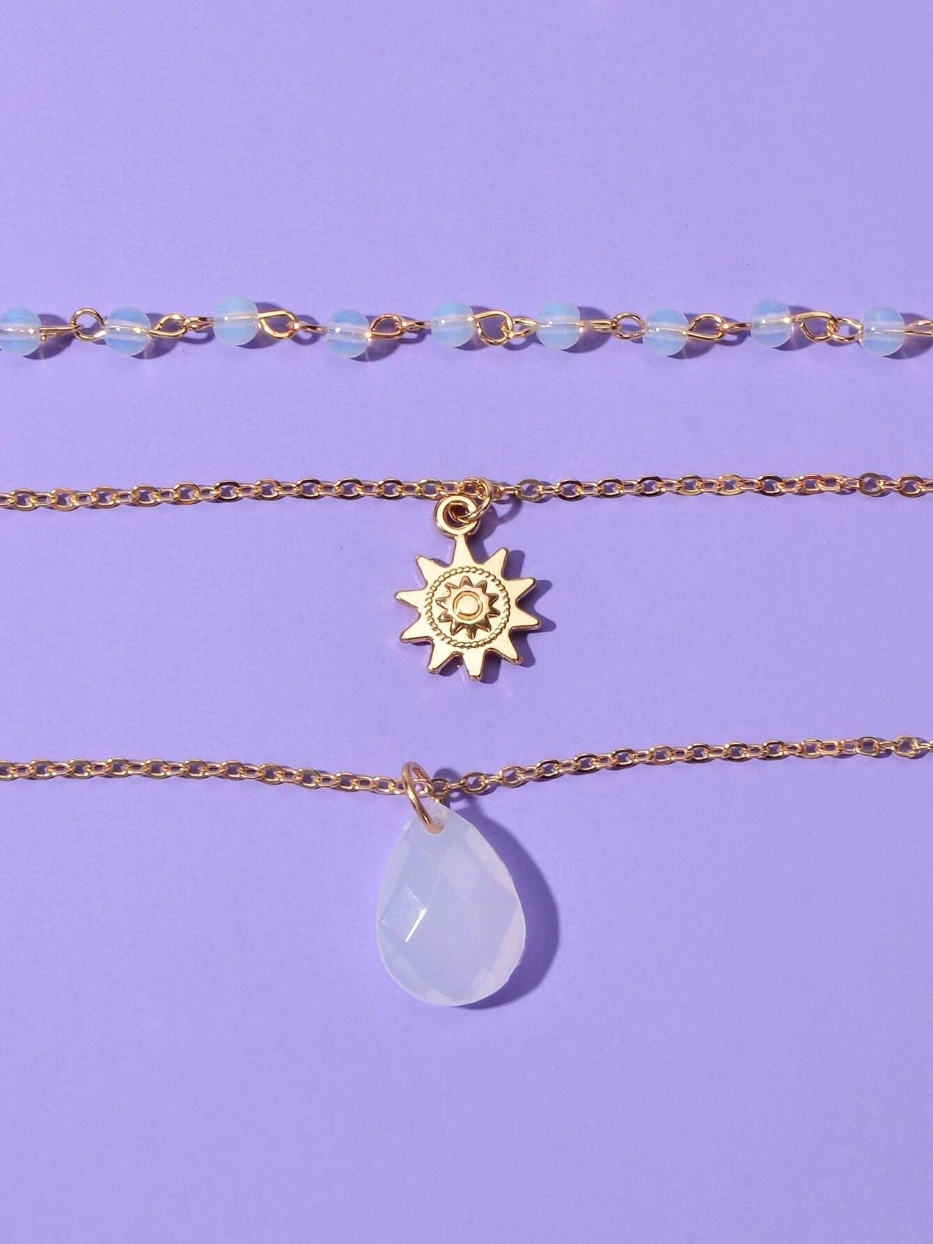 Triple Chain Star Water Drop Beads Necklace Creative Handmade Dainty Jewellery-3
