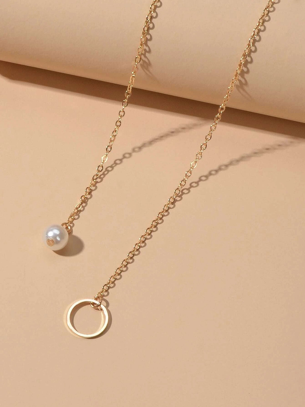 Fashion Gold Silver Chain Faux Pearl Decor Simple Lariat Necklace Women Jewelry-3