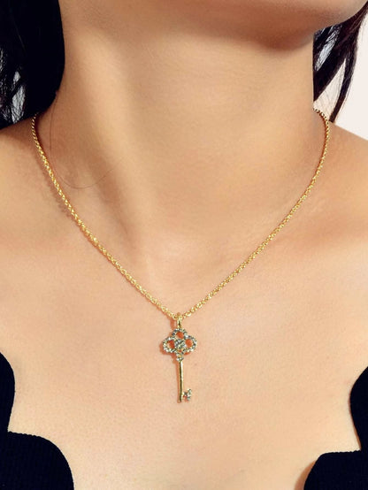 AU Local Rhinestone Flower Key Charm Necklace Stunning Simulated Diamond Jewelry-0