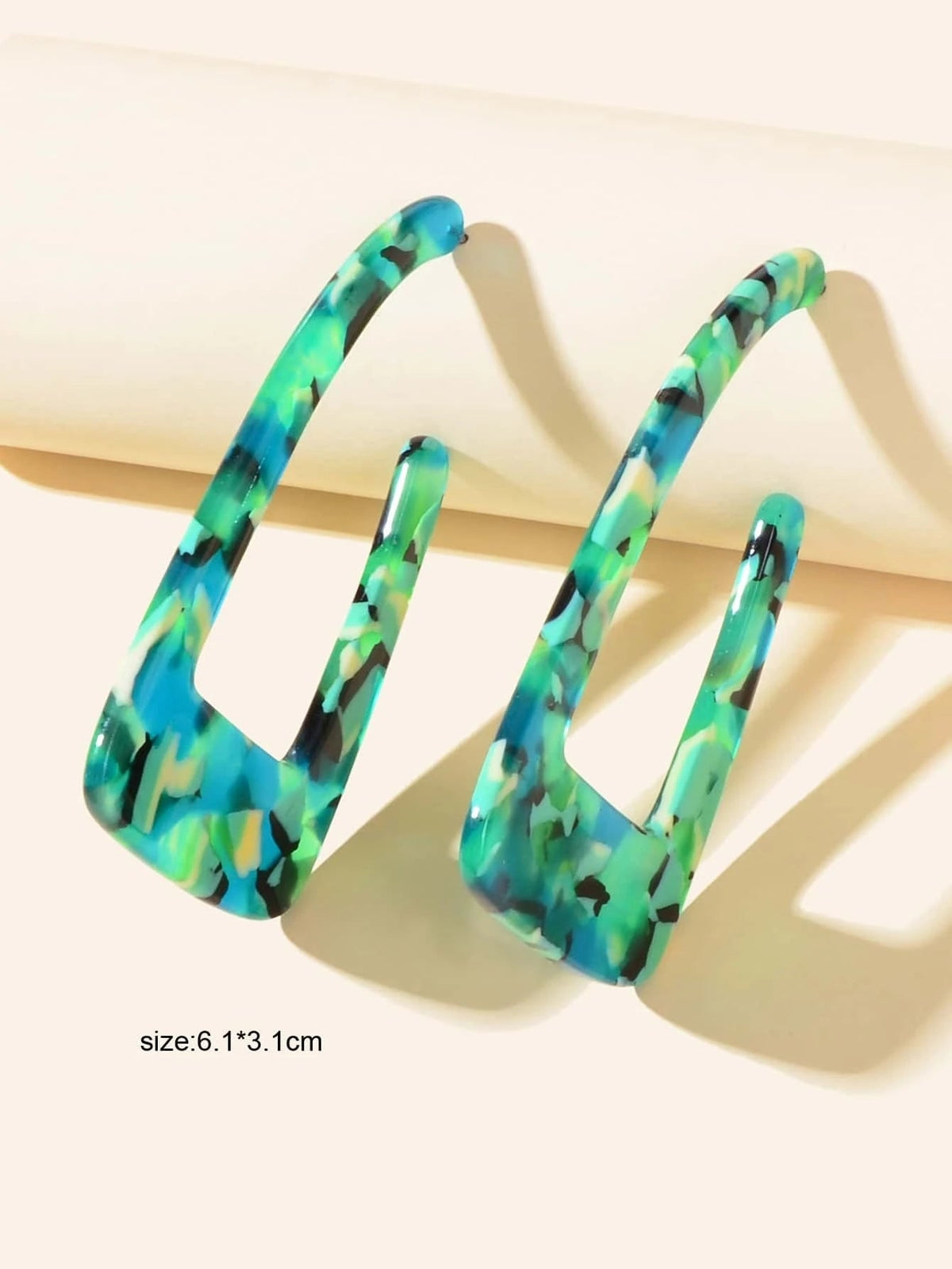 Statement Mottled Green Resin Geometric Dangle Polygonal Bohemian Earrings Gift-3