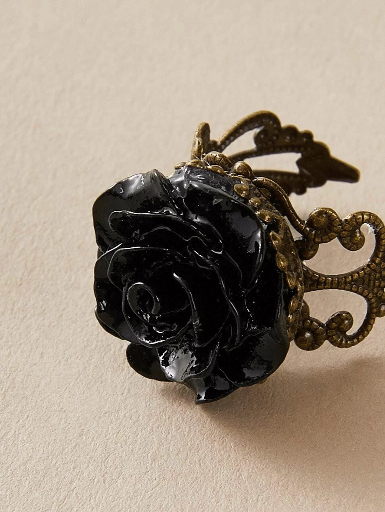 Retro Gothic Jewellery Resin Flower Open Cuff Finger Ring Antique Accessories-3