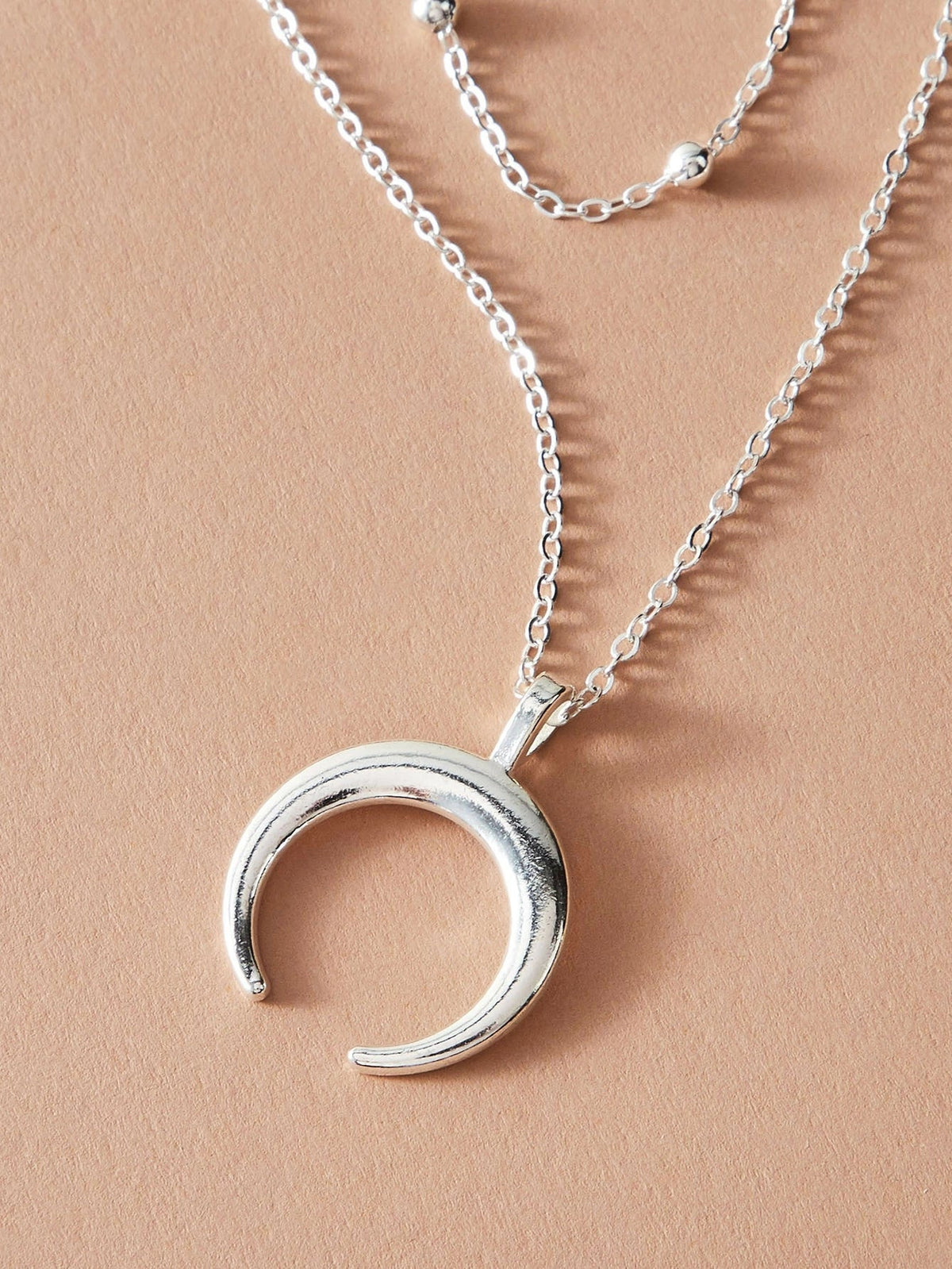 Double layer Silver Chain Moon Pendant Necklace Accessories Horn Collar Gift-3