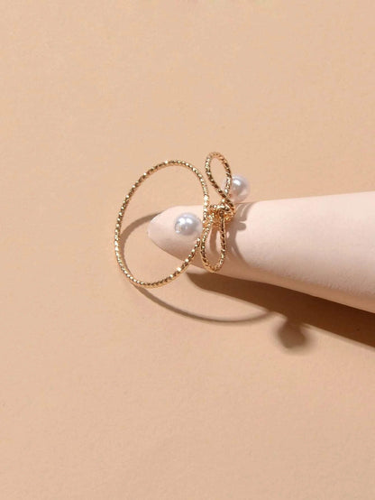 Fashion Jewellery Pearl Gold Bow Cute Finger Ring Beautiful Party Accessories-3