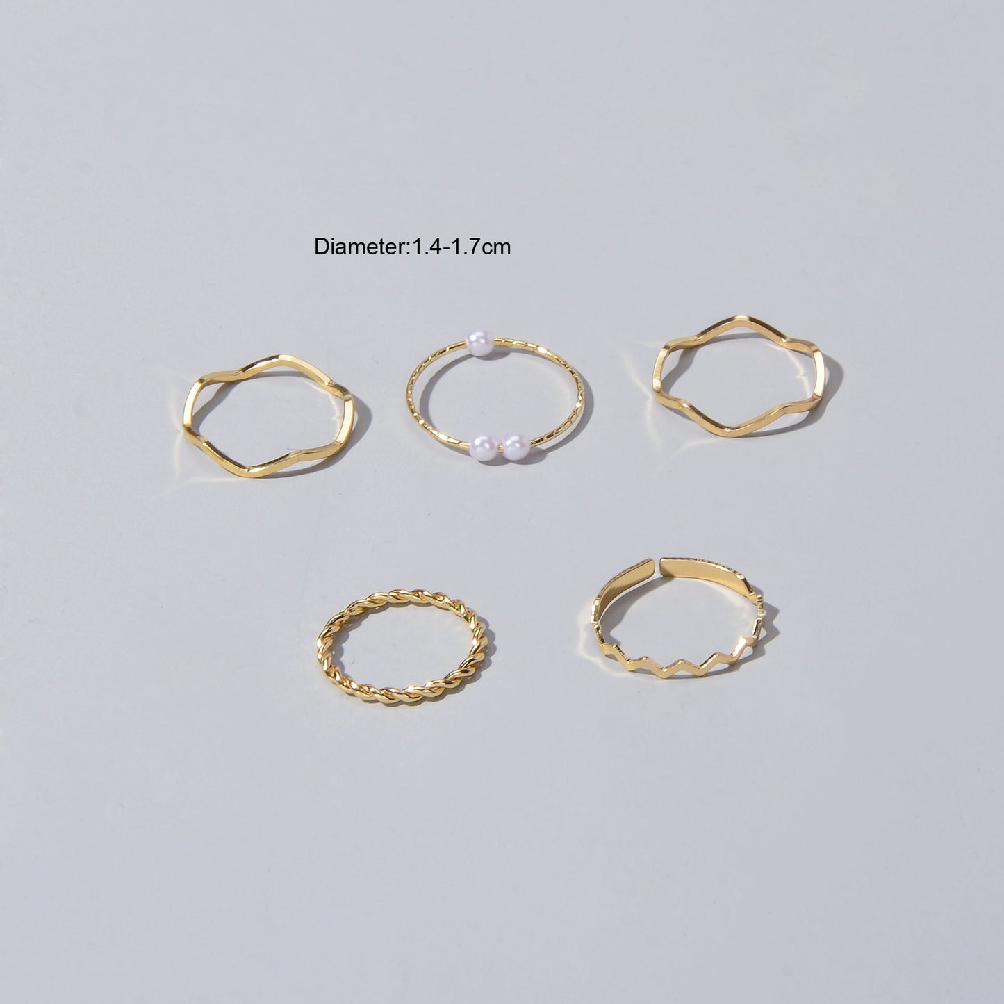 Stackable 5 pcs Metal Pearl Minimalist Finger Ring set Multiple Rings Bulk Pack-3
