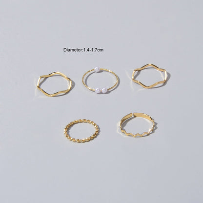Stackable 5 pcs Metal Pearl Minimalist Finger Ring set Multiple Rings Bulk Pack-3