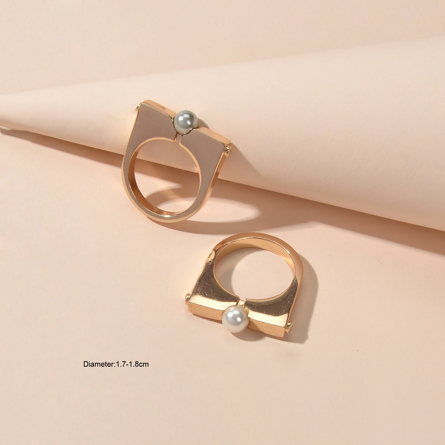 2 pcs Designer Jewellery Band Women Pearl Geometric Good Quality Finger Ring-3