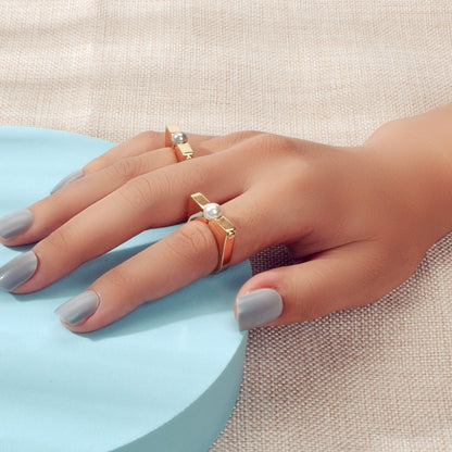 2 pcs Designer Jewellery Band Women Pearl Geometric Good Quality Finger Ring-0