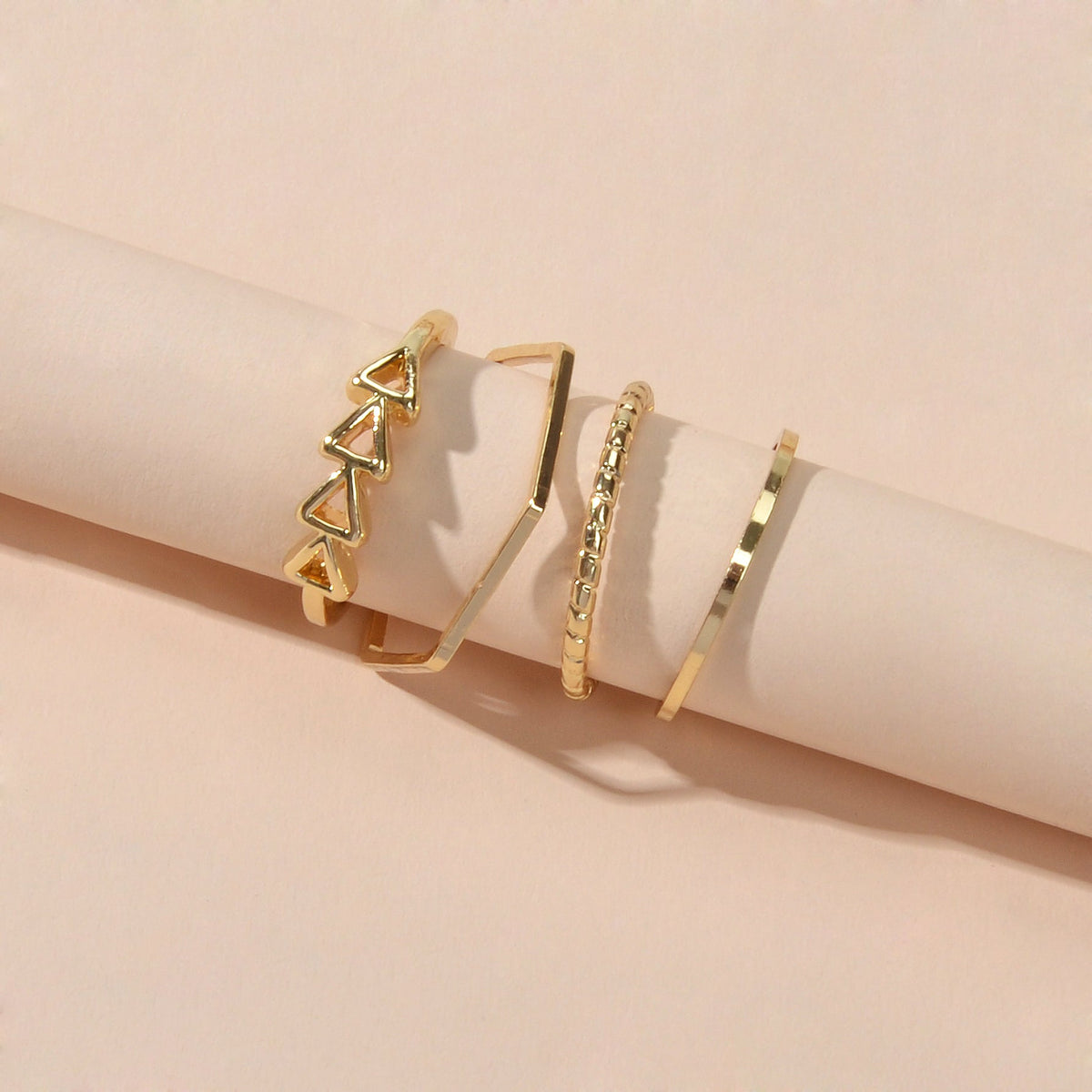 Multiple 4 pcs Metal Triangle Minimalist Knuckle Letter Midi Finger Rings Set-3