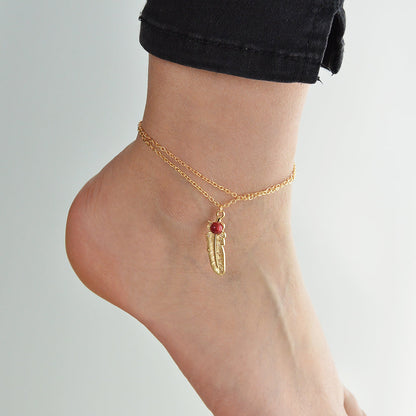 1 pc Gold Multi Layer Chain Feather Anklet Beach Barefoot Sandals Foot Jewellery-0