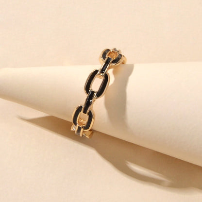 Designer Jewellery Classic Band Women Black White Enamel Lock Chain Finger Ring-3