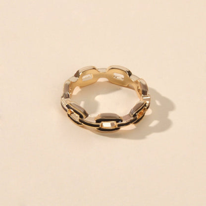 Designer Jewellery Classic Band Women Black White Enamel Lock Chain Finger Ring-4