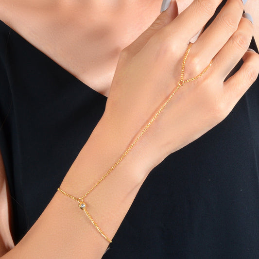 Boho Chic Body Jewellery Minimalist Chain Heart Charm Slave Bracelet with Finger-0