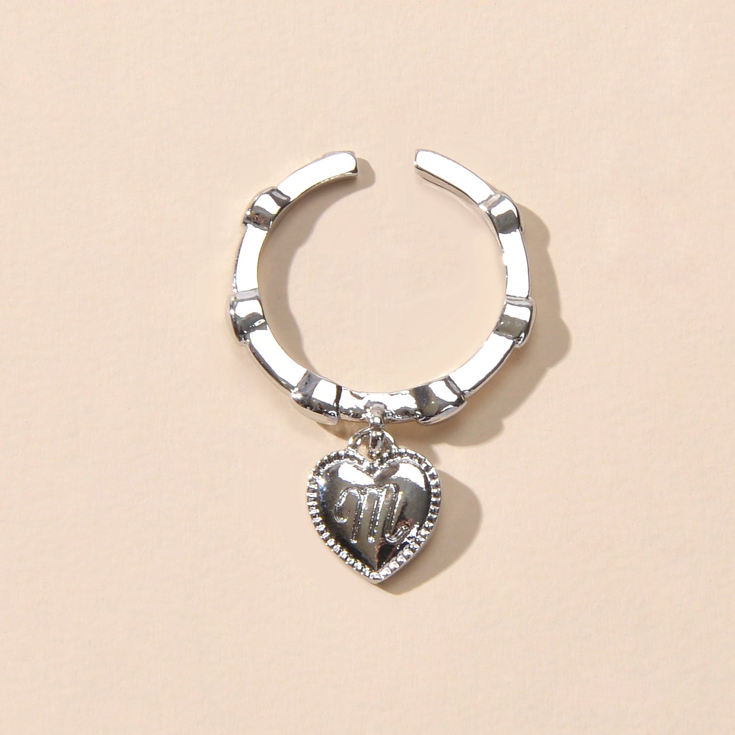 Textured Jewellery Band for Women Gold Silver Letter Heart Charm Finger Ring-2