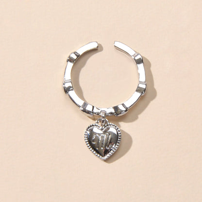 Textured Jewellery Band for Women Gold Silver Letter Heart Charm Finger Ring-2