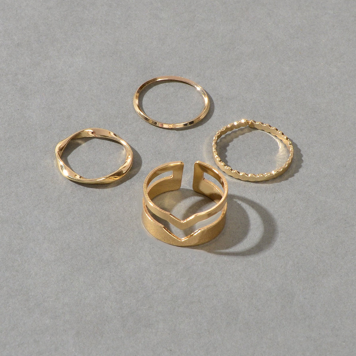 4 pcs Party Gold Silver Metal Geometric Multiple Stackable Midi Punk Finger Rings Set-2