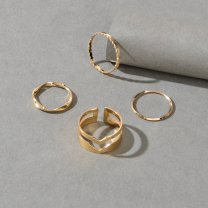 4 pcs Party Gold Silver Metal Geometric Multiple Stackable Midi Punk Finger Rings Set-3