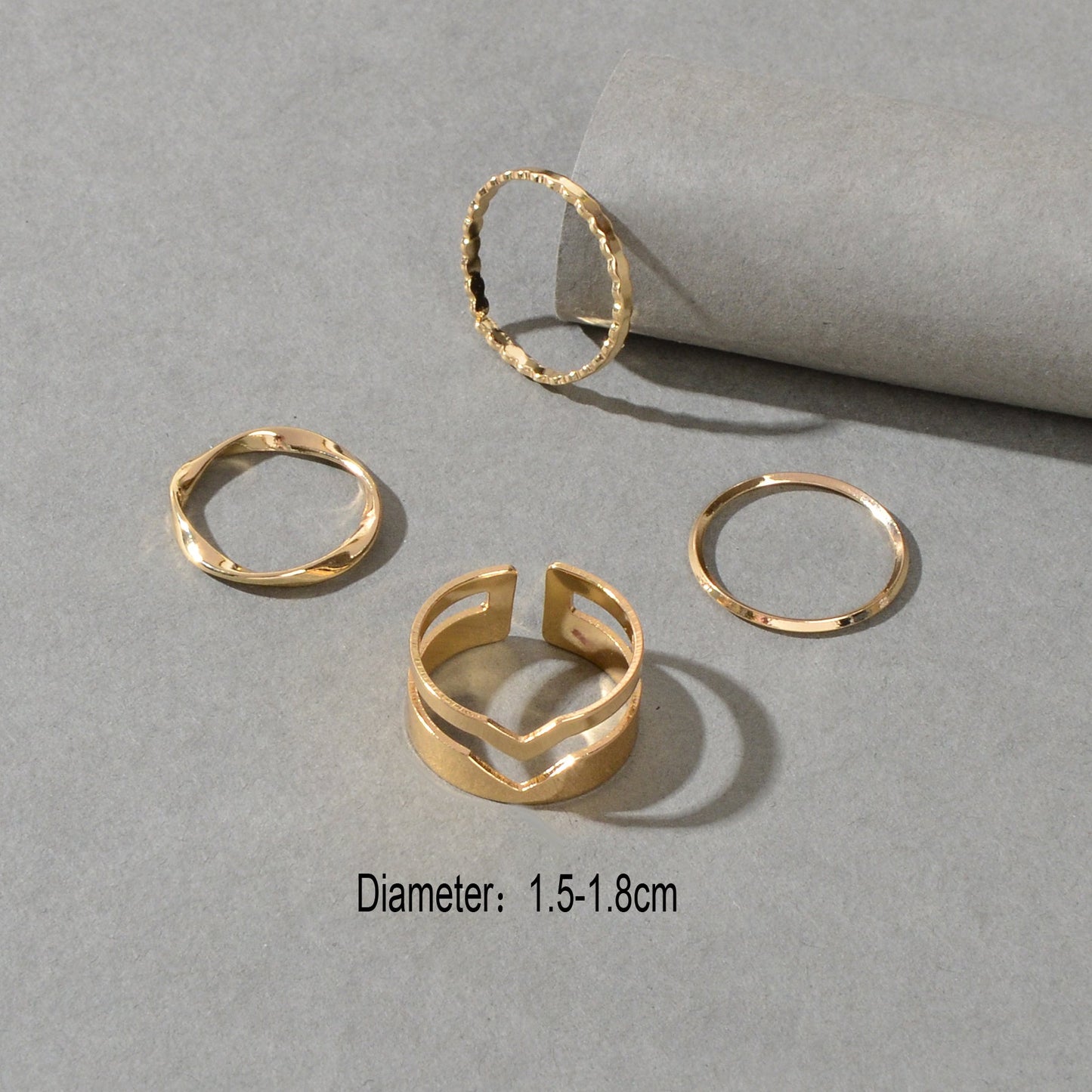 4 pcs Party Gold Silver Metal Geometric Multiple Stackable Midi Punk Finger Rings Set-4