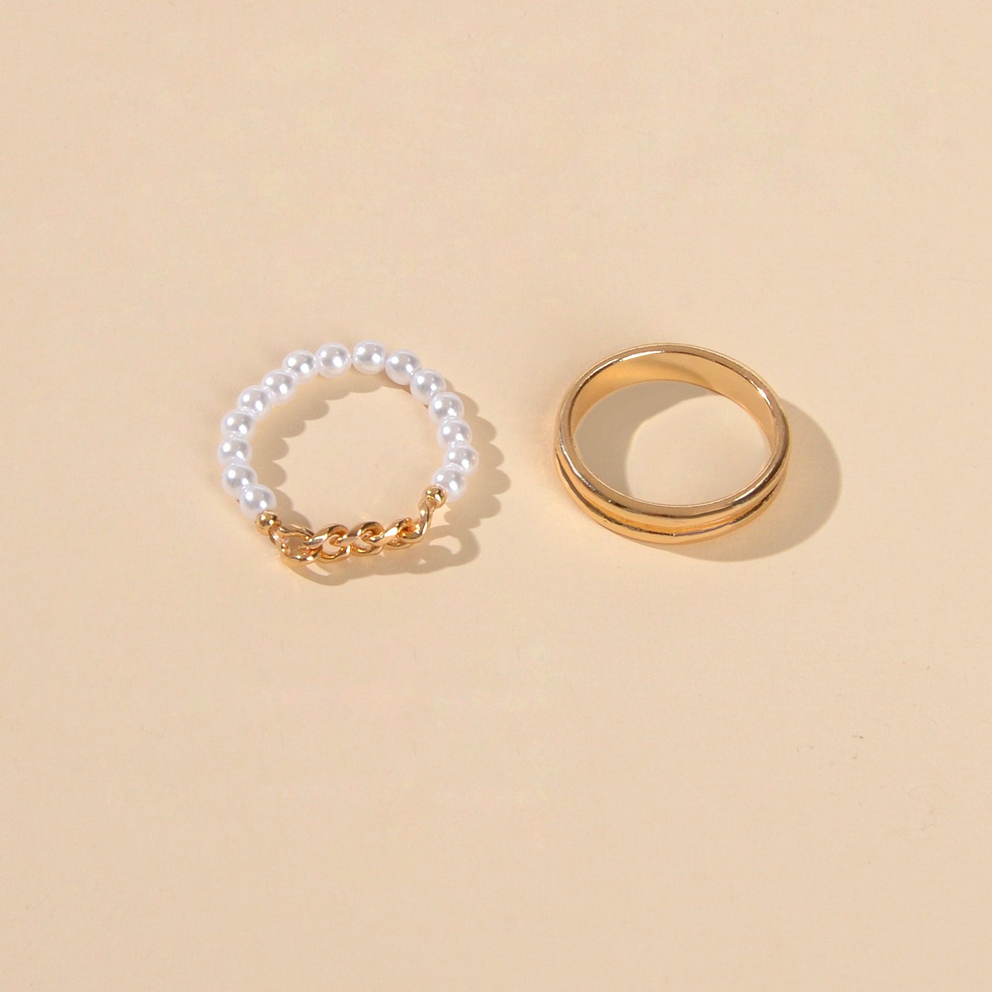 2 pcs Retro Beads Metal Chain Geometric Multiple Stackable Midi Joint Knot Ring-1