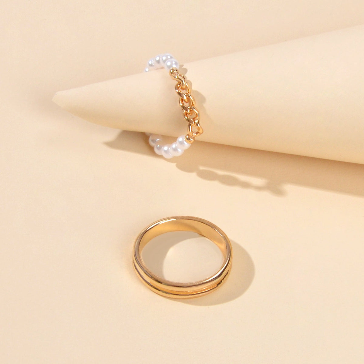 2 pcs Retro Beads Metal Chain Geometric Multiple Stackable Midi Joint Knot Ring-2