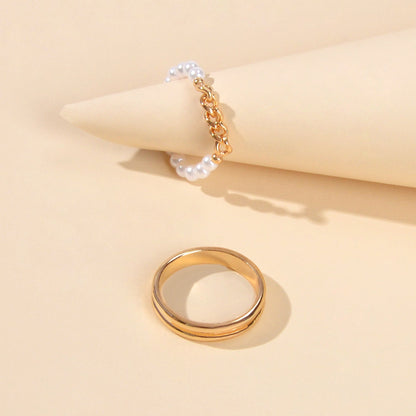 2 pcs Retro Beads Metal Chain Geometric Multiple Stackable Midi Joint Knot Ring-2