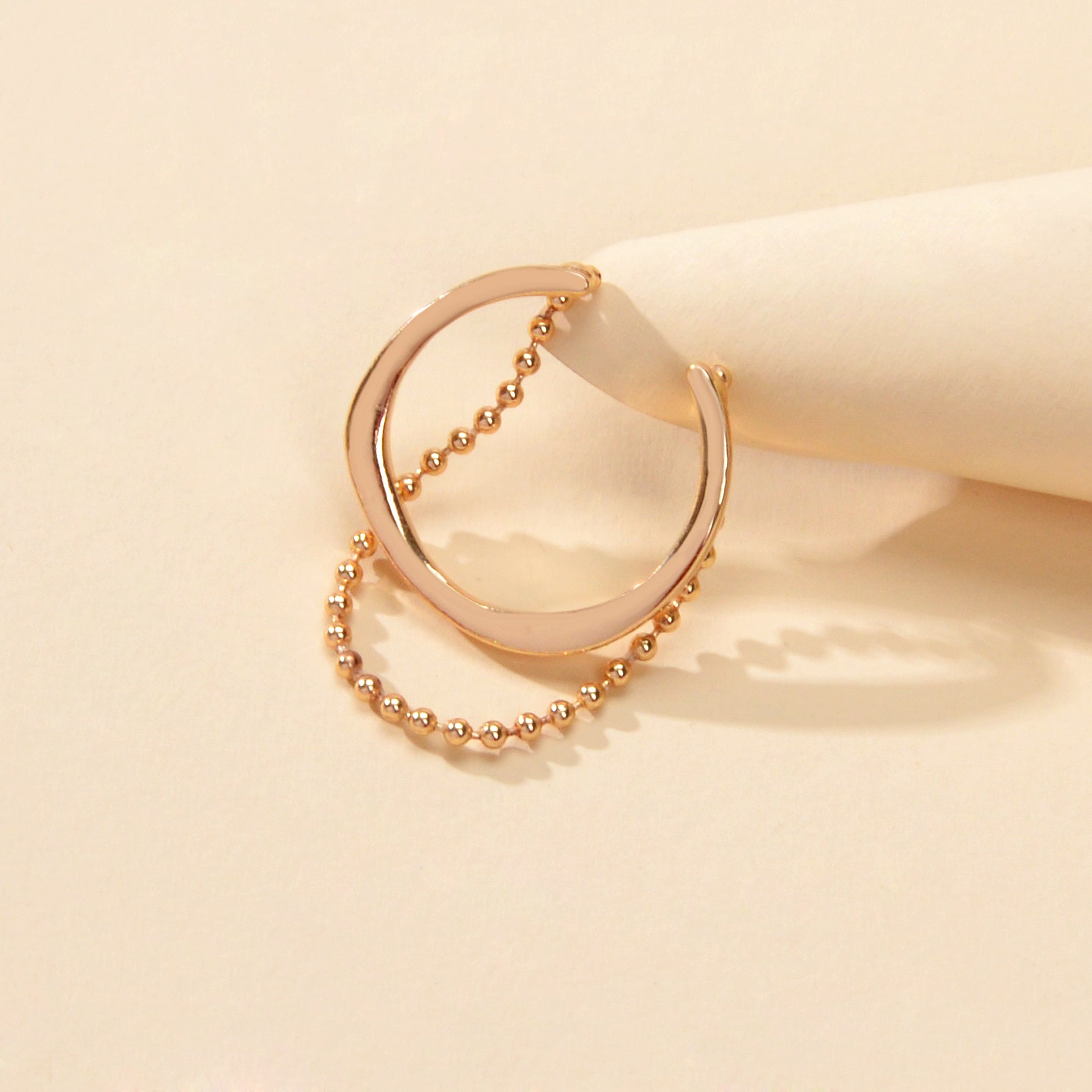 Designer Stylish Hippie Gold Popcorn Bead Chain Open Cuff Knuckle Cool Punk Ring-2