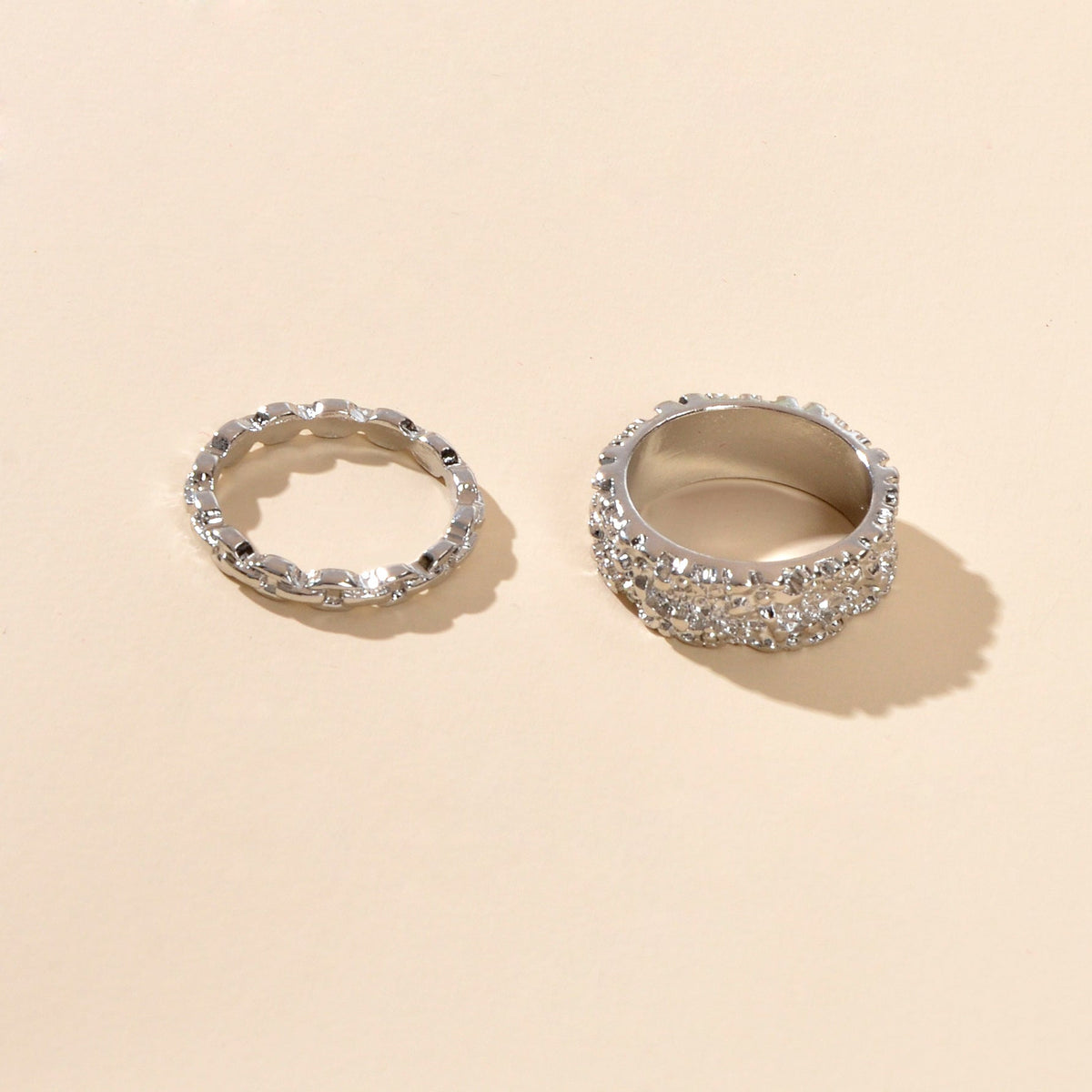 Trendy Jewellery Minimalist 2 pcs Gold Silver Stackable Multiple Finger Ring Set-2