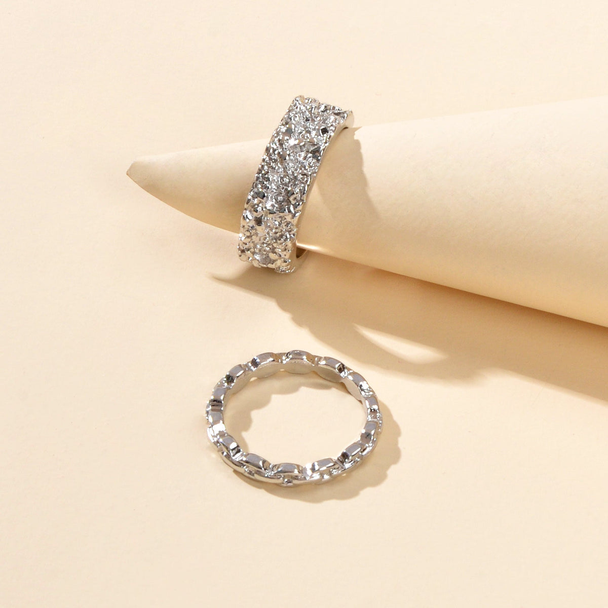Trendy Jewellery Minimalist 2 pcs Gold Silver Stackable Multiple Finger Ring Set-4