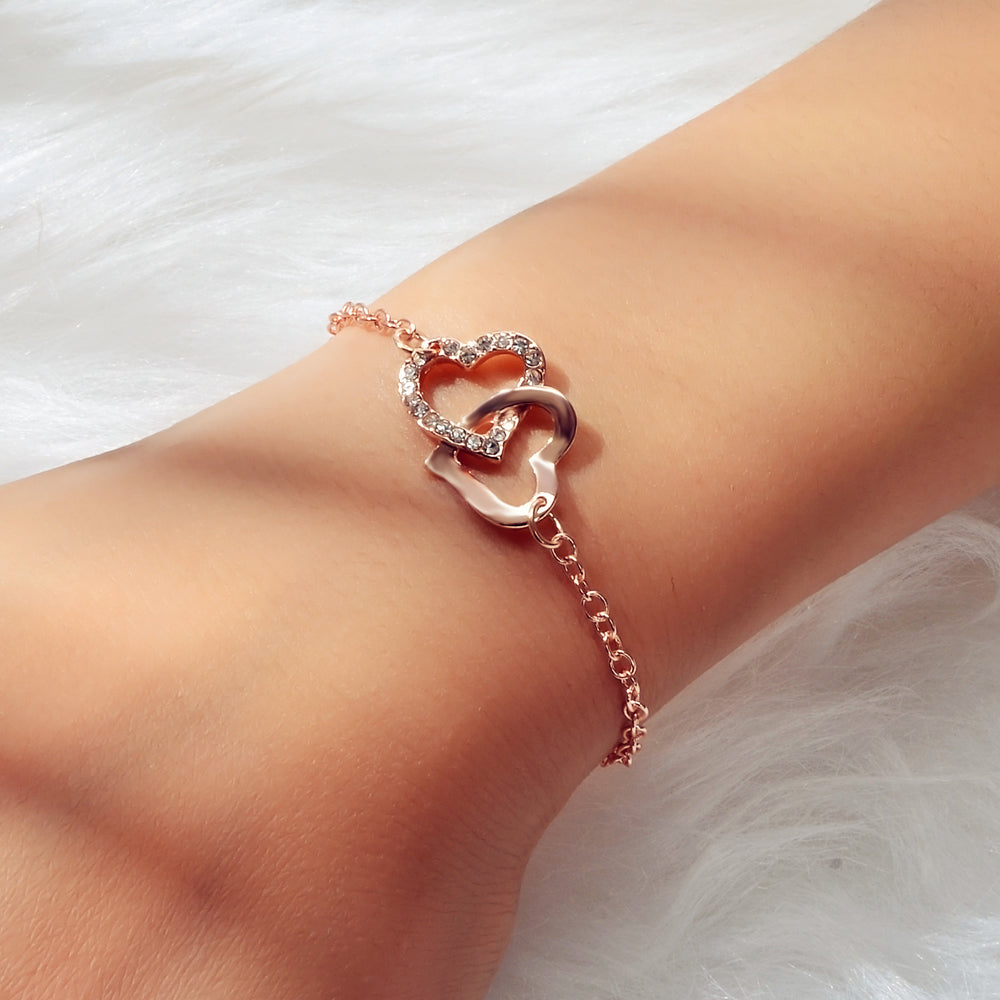 AU Post Rhinestone Heart Link Charm Bracelet Party Jewellery Lover Festival Gift-1