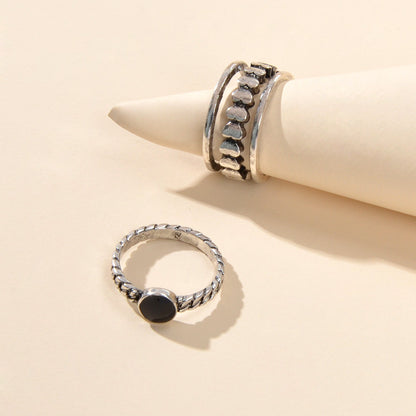 2pcs Oxidized Intricate Antique Silver Black Heart Stackable Multiple Ring Set-2