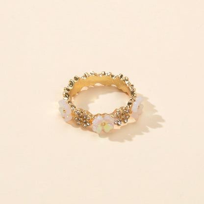 Delicate Rhinestone Resin Flower Ring Band Valentine's Day Women Girl Teens Gift-2