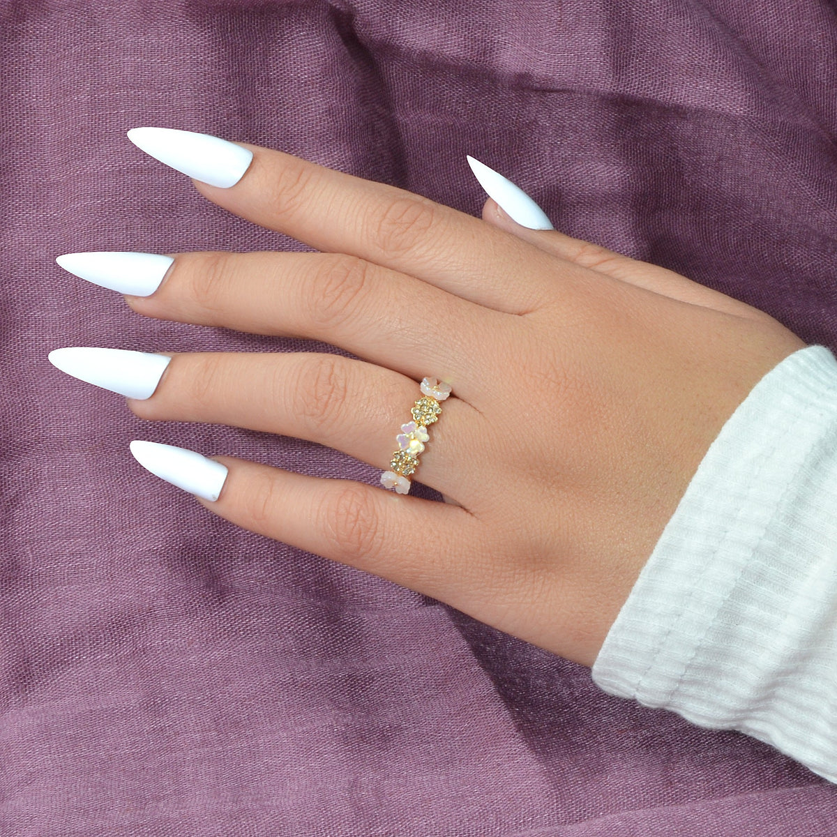 Delicate Rhinestone Resin Flower Ring Band Valentine's Day Women Girl Teens Gift-0