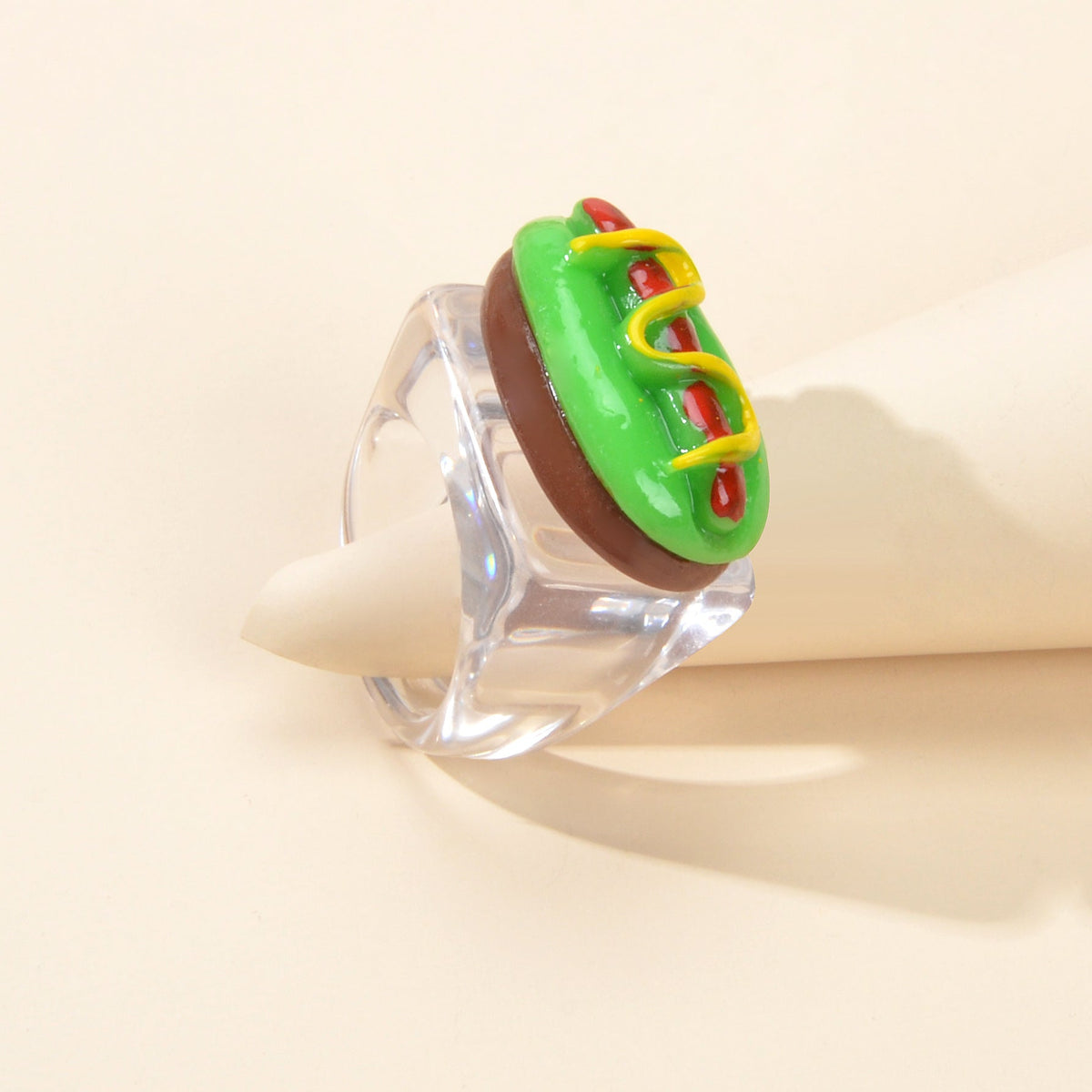 Unique Designer Multi-colored Hot Dog Resin Transparent Trendy Chunky Rings Gift-1