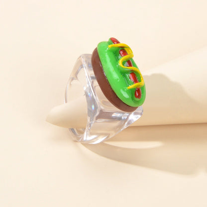 Unique Designer Multi-colored Hot Dog Resin Transparent Trendy Chunky Rings Gift-1