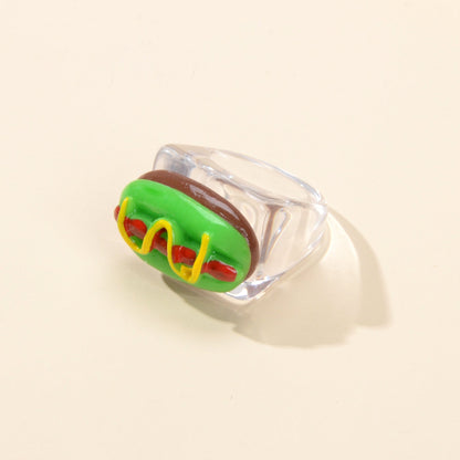 Unique Designer Multi-colored Hot Dog Resin Transparent Trendy Chunky Rings Gift-2