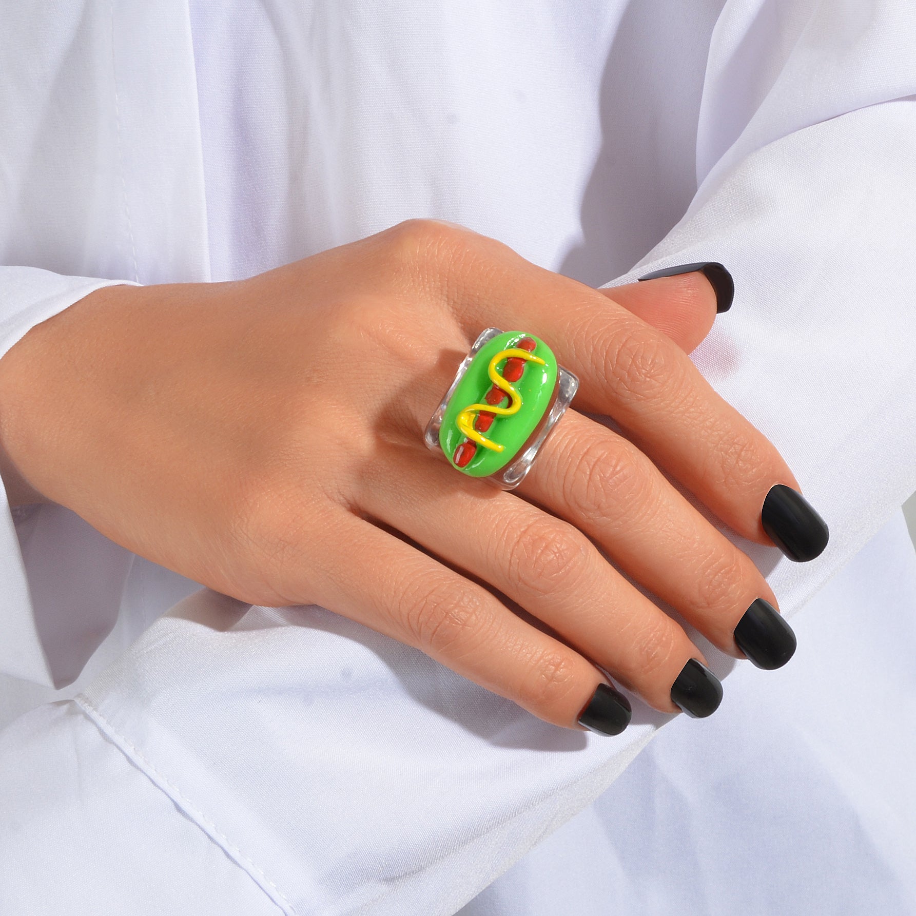 Unique Designer Multi-colored Hot Dog Resin Transparent Trendy Chunky Rings Gift-0