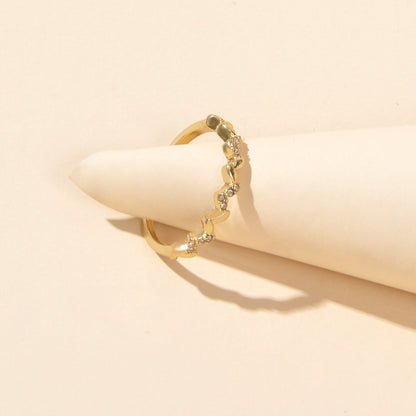 Bridal Jewellery Designer Stylish Rhinestone Wave Shape Gold Band Finger Ring-0